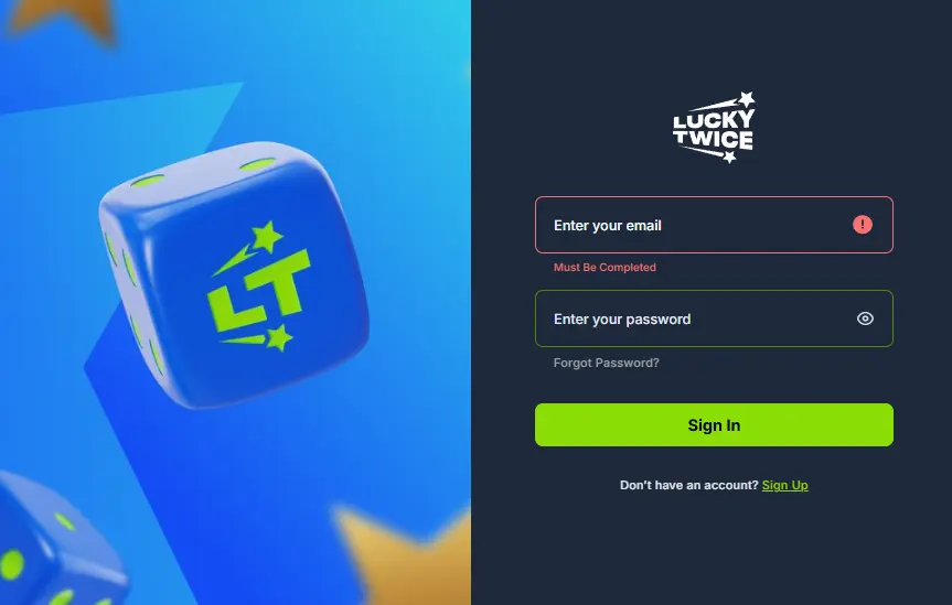 Lucky Twice Casino Login Form for UK Players