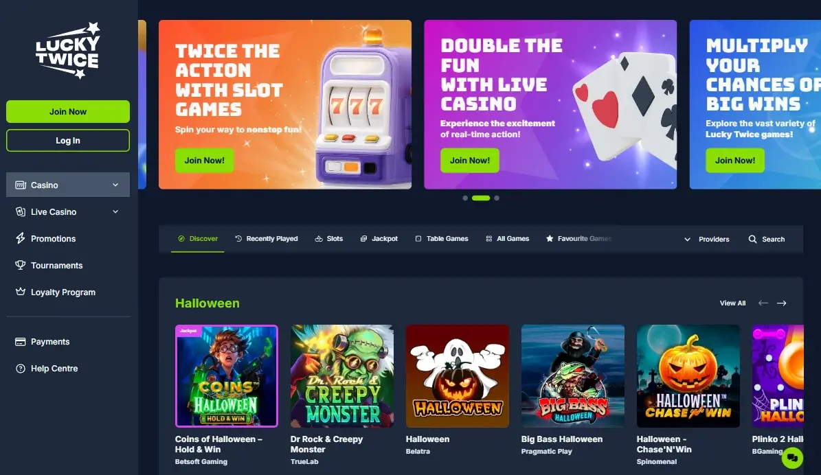 Interface of Luckytwice Casino Online